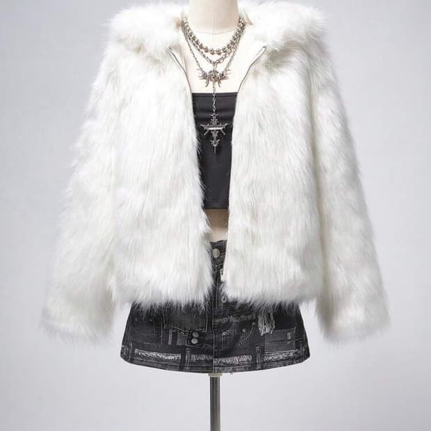 퍼자켓 후드 집업 화이트 갸루 