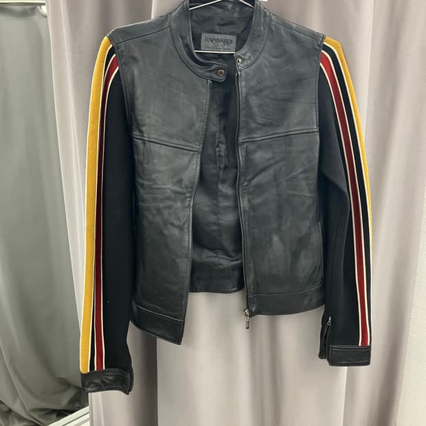 배색 패널 레더 자켓