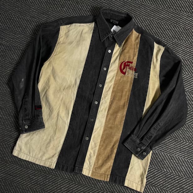 00s 후부 올드스쿨 박시핏 데님 캔버스 셔츠y 3353