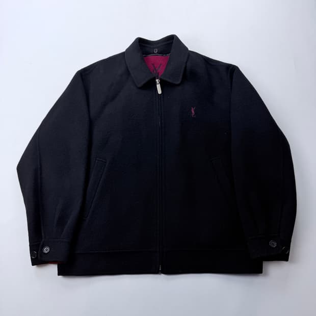 YSL 입생로랑 버건디배색 블랙 울 블루종 자켓