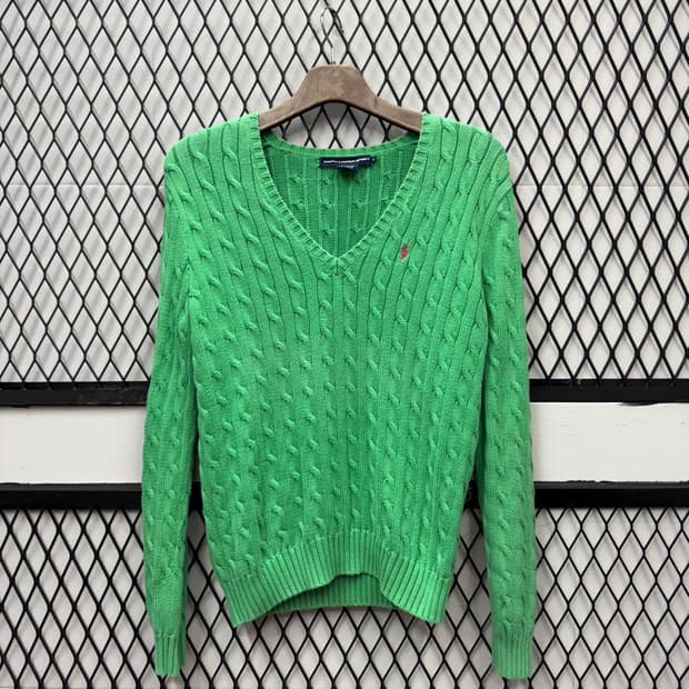 폴로 랄프로렌 케이블 니트 핑크 포니 포인트 라이트그린