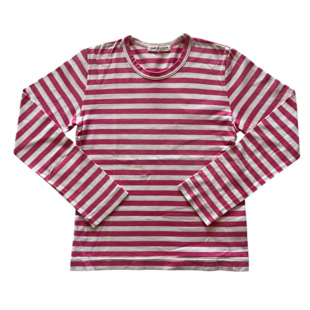 꼼데가르송 핑크 스트라이프 롱 슬리브 긴팔 티셔츠