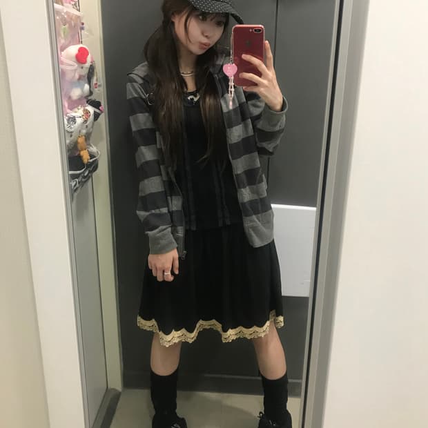 데일리 캐주얼 펑크 블랙 스트라이프 코디세트