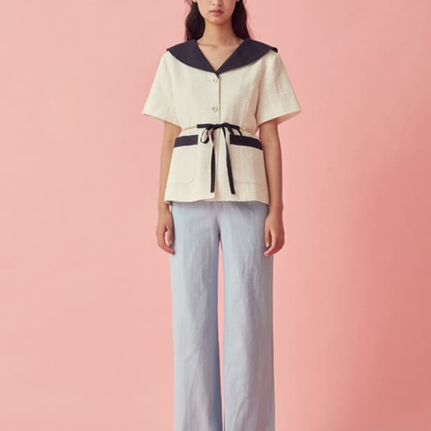 쟈니헤잇재즈 리본 벨티드 트위드 자켓 - 화이트