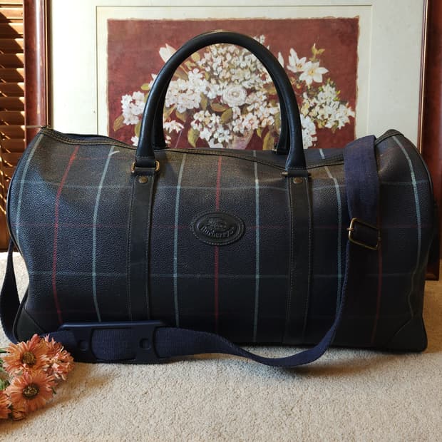 90s 버버리 위크엔드 더플백 잉글랜드 체크 pvc 레더 트레블 백
