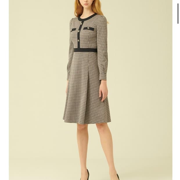 샤틴 SATIN 샤틴배색라인 체크플레어원피스