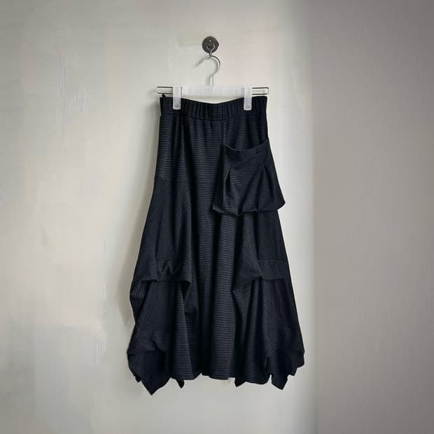 스트라이프 포켓 셔링 언발 아카이브 레이어드  롱스커트 치마 y2k 갸루