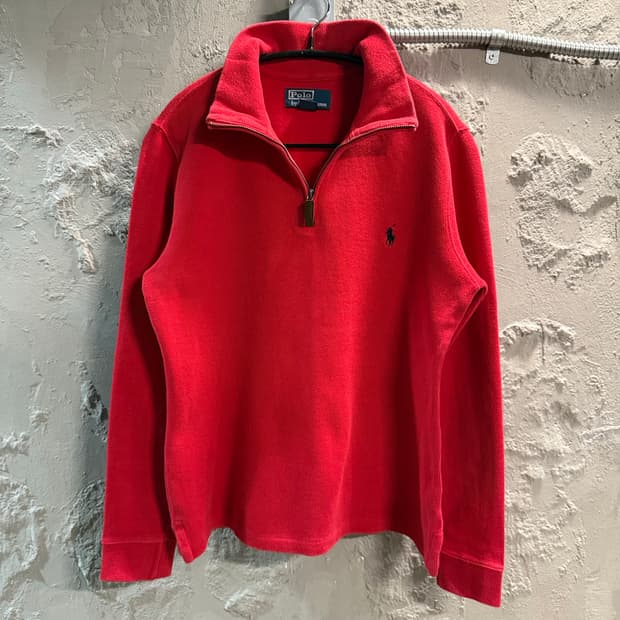 폴로 랄프로렌 POLO 하프집업 코튼 니트 레드