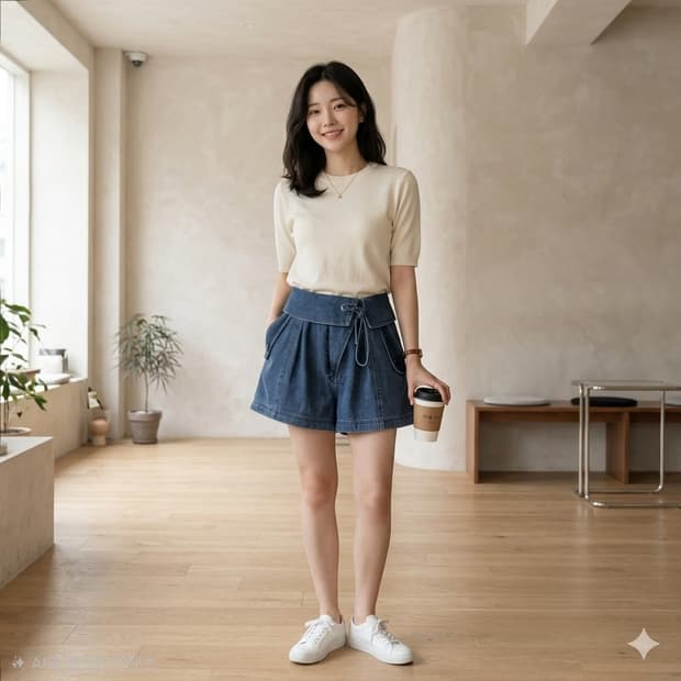 Coli Rotte 언발 랩 스트링 데님 숏팬츠 