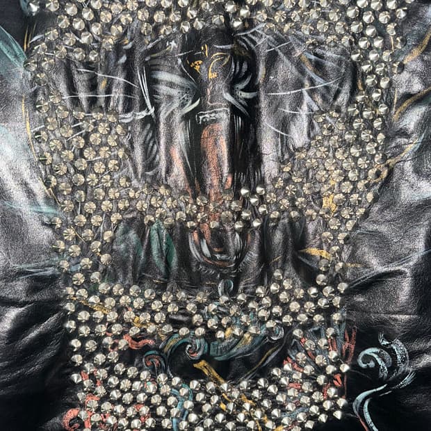 발망 SS10 핸드프린트 스터드 레더 셔츠