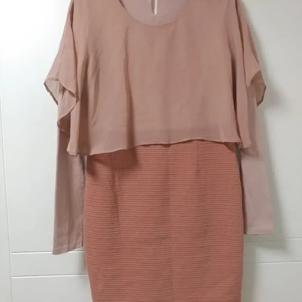 쉬폰 긴팔 h라인 원피스 s 44 55 피치코랄 핑크