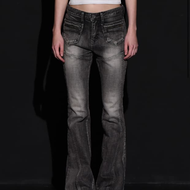 (새거) 보헤미안서울 프론트 포켓 부츠컷 데님 팬츠 그레이