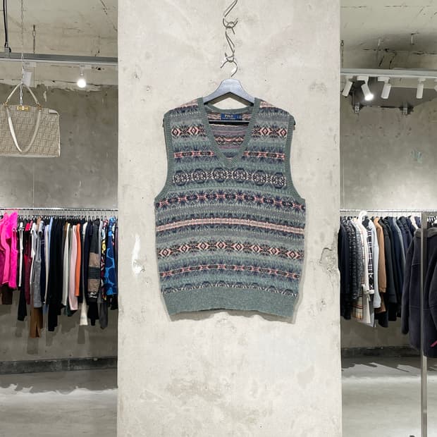 폴로 랄프로렌 그린 페어아일 메리노 알파카 V넥 베스트