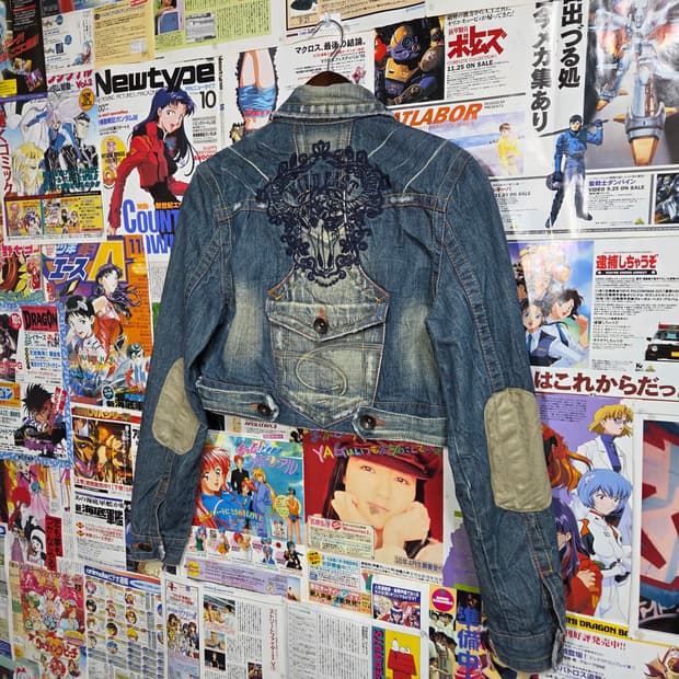 빈티지 자수 워싱 크롭 데님 자켓