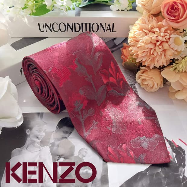 겐조 실크 와인 플라워 자카드 넥타이 8.8cm A+등급 K2301
