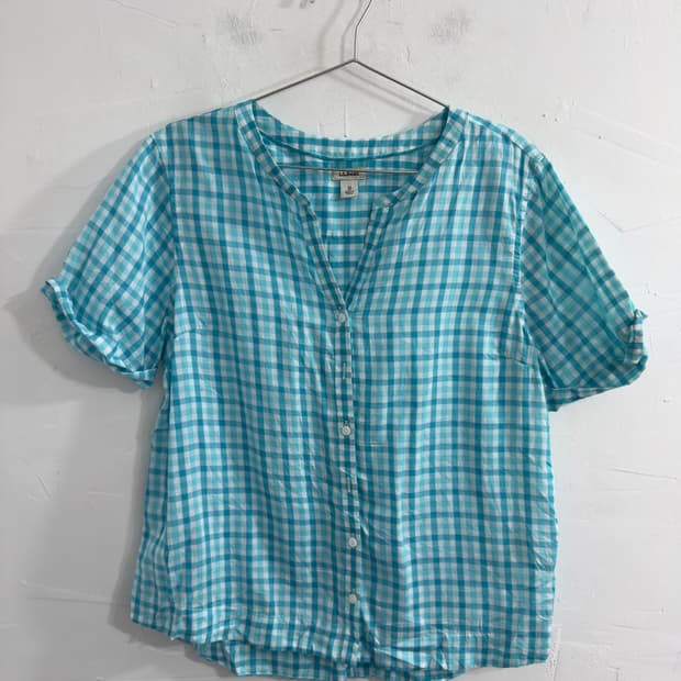 l.l.bean mint check blouse l.l.bean mint