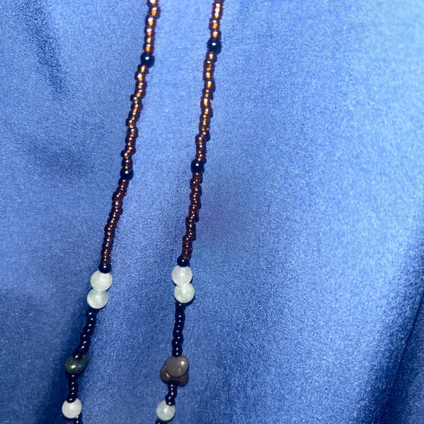 빈티지 비즈 원석 포인트 브라운 목걸이 / b necklace