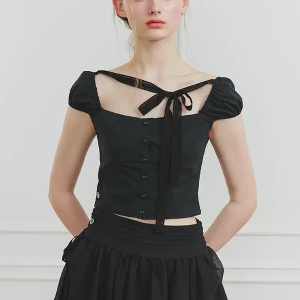 페인오어플레져 웬디 리본 블라우스 s