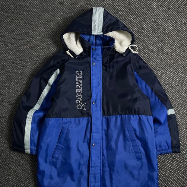 90s 플레이보이 빅로고 벤치코트 돕바 롱 점퍼o 4351