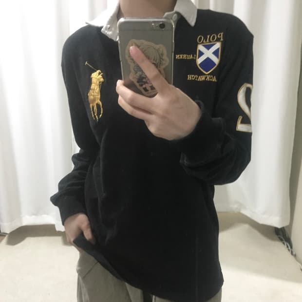 폴로 랄프로렌 블랙워치 검금 블랙 골드 빅포니 카라 신팔 티셔츠