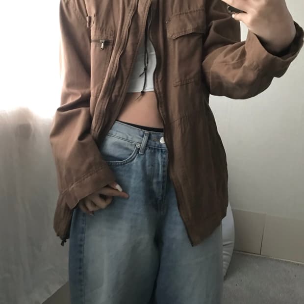 빈티지 브라운 넥버클 자켓