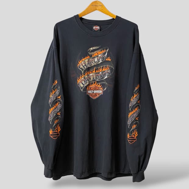 (2XL)00s 할리데이비슨 플레임 긴팔티셔츠