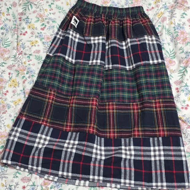 모즈스웨덴 일본빈티지)스즈코 모리걸 타탄체크 패치워크st 롱스커트