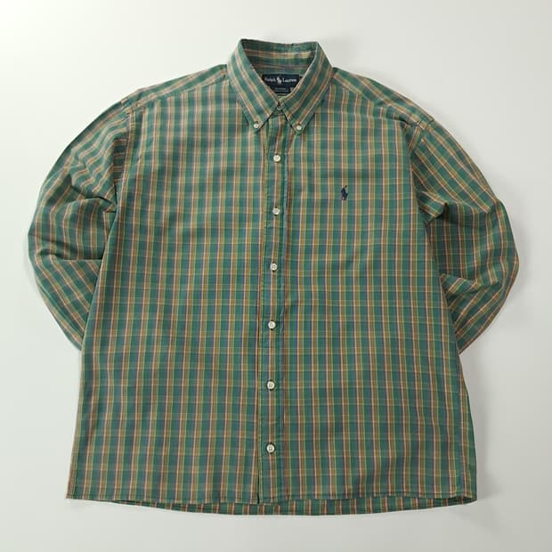 CK286 L 폴로 90s 박스핏 그린옐로우 마드라스 체크 셔츠 남방