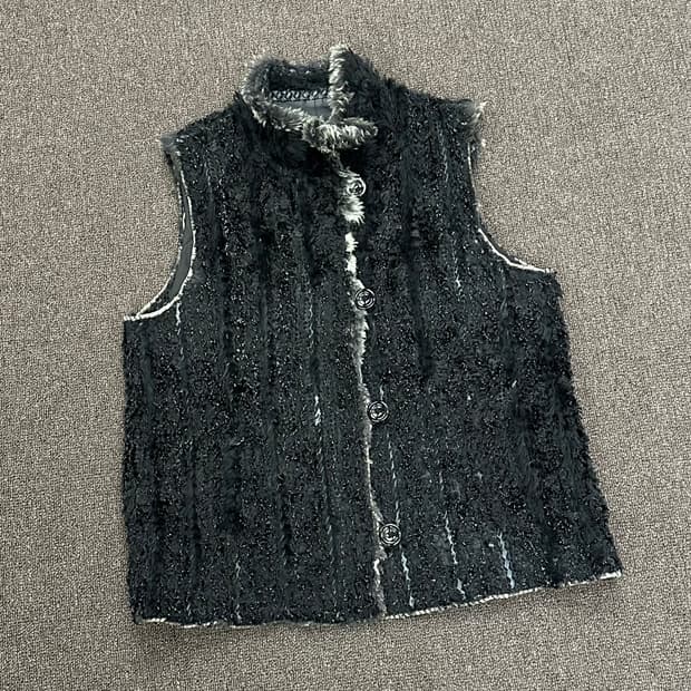 M)Japanese vintage 리버시블 블랙 퍼 패딩 베스트