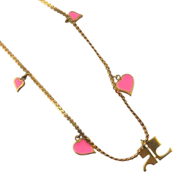 90s 꾸레쥬 핑크 하트 레이어드 초커
