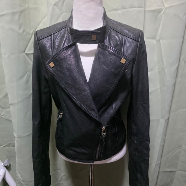 사선 넥버클 레더 자켓