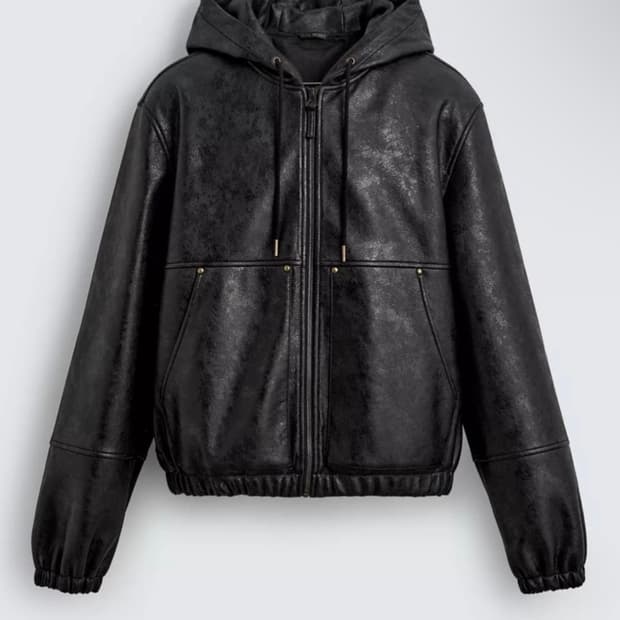 자라 후드 가죽효과 점퍼