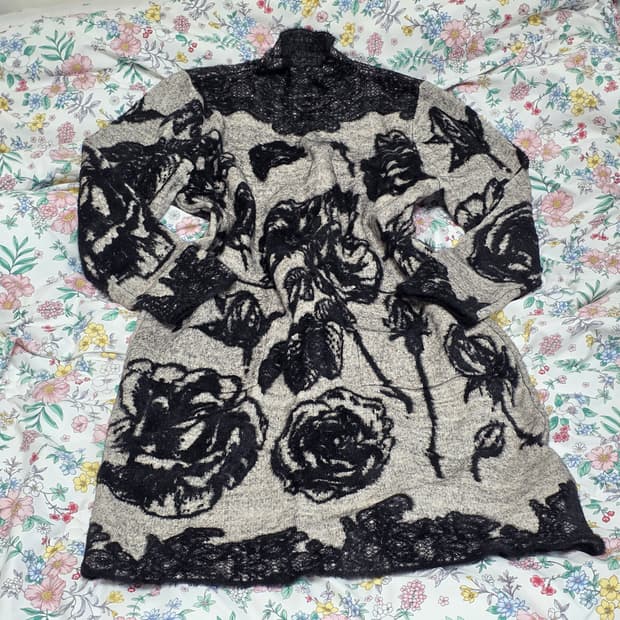 빈티지)앤틱무드 플로럴 로맨틱 고딕 니트 블랙그레이 롱슬리브원피스