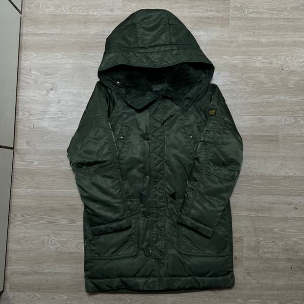 에비수 덕다운 퍼후드 반유광 N3B 롱 야상패딩 점퍼 [카키] S/90