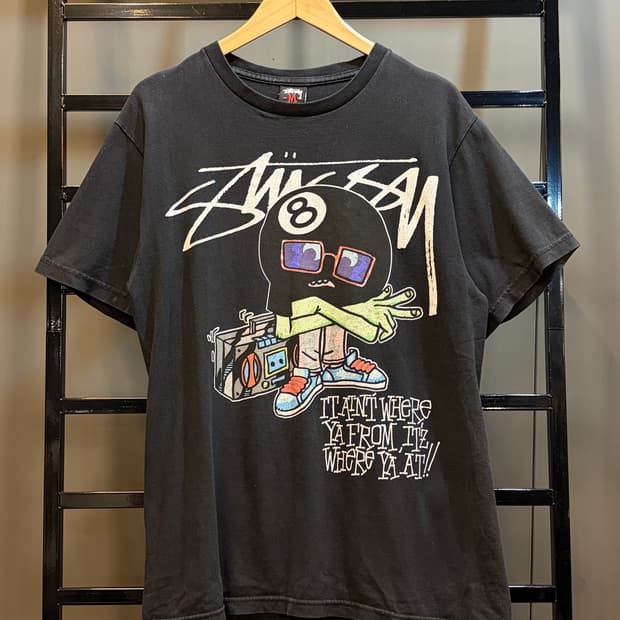 [M] 90s 스투시(STUSSY) 블랙 8볼 그래픽 반팔 티셔츠 9.9