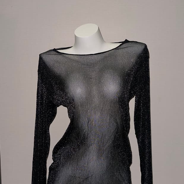 빈티지 글리터 시스루 메쉬 블랙 롱슬리브