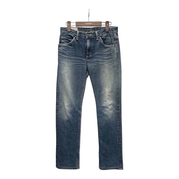 LEE 워싱 데님 팬츠 레귤러 스트레이트 핏 백 패치 로고 디테일 중청