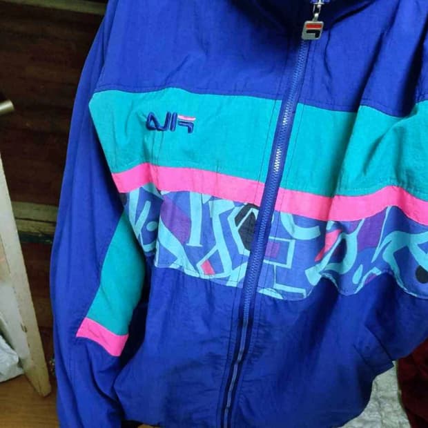 휠라 올드스쿨 90s 빈티지 자켓 블루 패턴 바람막이