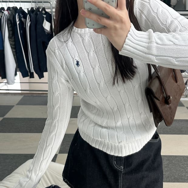 폴로 랄프로렌 화이트 케이블 니트 