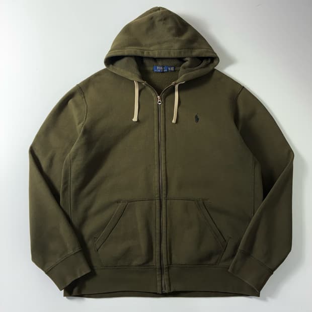Polo  폴로 랄프로렌 자수 코튼 카키 후드집업 