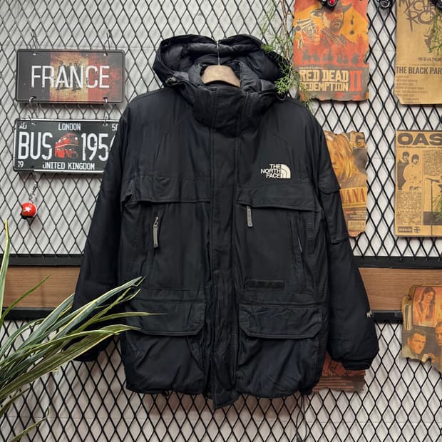 00s 노스페이스 다운 패딩 후드 점퍼 전면 포켓 포인트 블랙