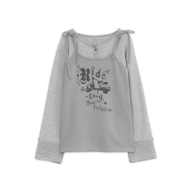 허그유어스킨 프린트 레이어드 헨리넥 티