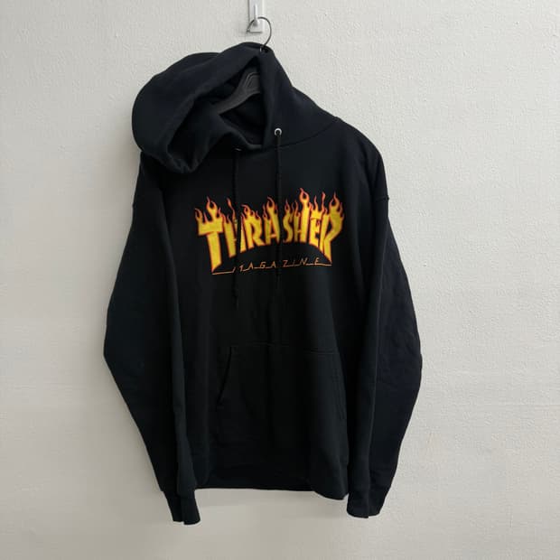 트레셔 불꽃 플레임 로고 블랙 후드티 S
