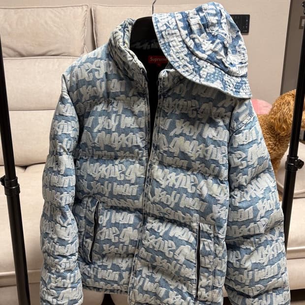 [XL] 슈프림 팻 팁 자카드 데님 푸퍼 자켓 블루 22ss