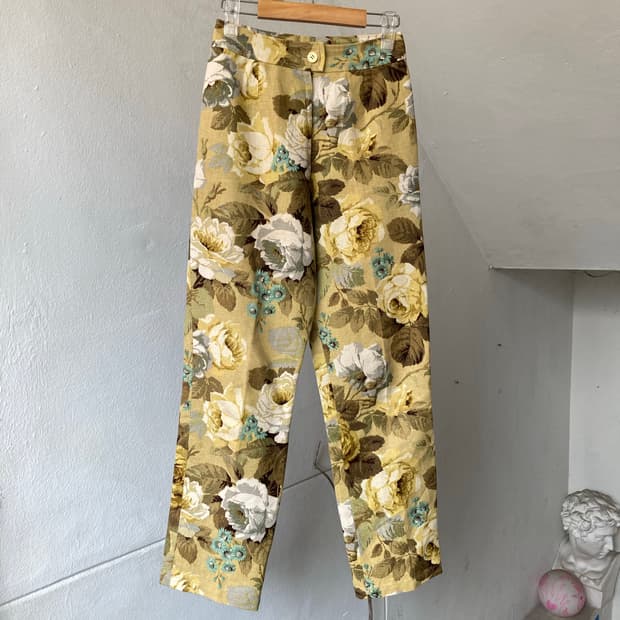 패턴 옥스퍼드 소재 하이웨스트 팬츠