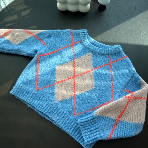 자라 블루 패턴 아가일 니트 스웨터