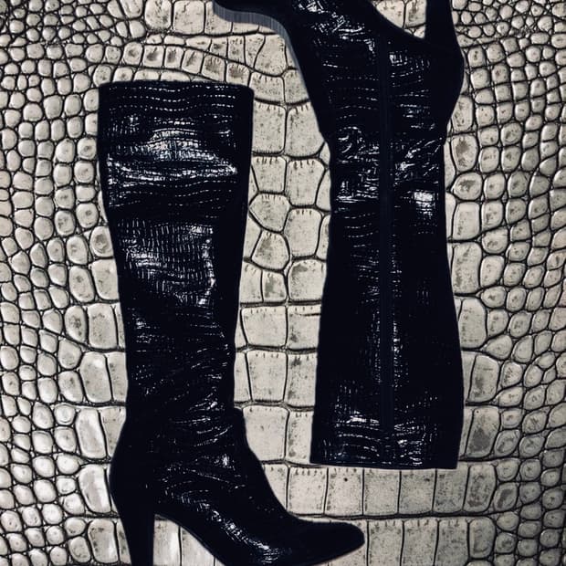 키사 크로코 이펙트 롱부츠