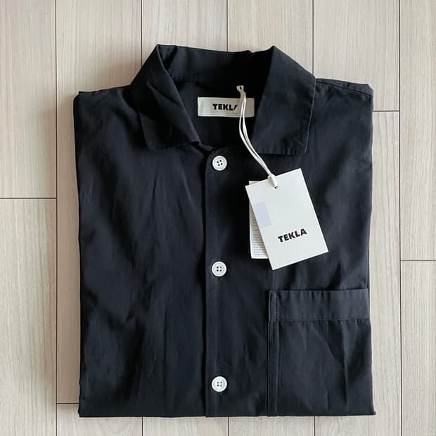 Tekla 블랙 긴팔 파자마 셔츠 S