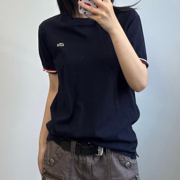 라코스테 네이비 반팔 링거 티셔츠