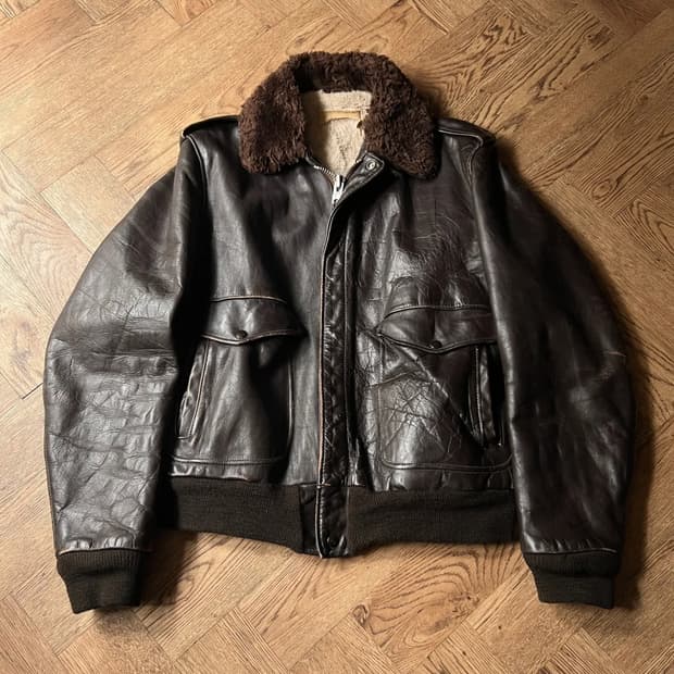 [L]7~80s USA 빈티지 쉐르파 라이닝 리얼레더 G-1 플라이트자켓